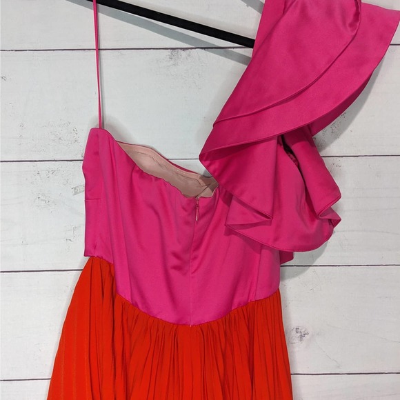 AMUR Cleopatra Pleated One Shoulder Ruffle Maxi Dress Pink Red Women's Size 2 - Picture 9 of 16